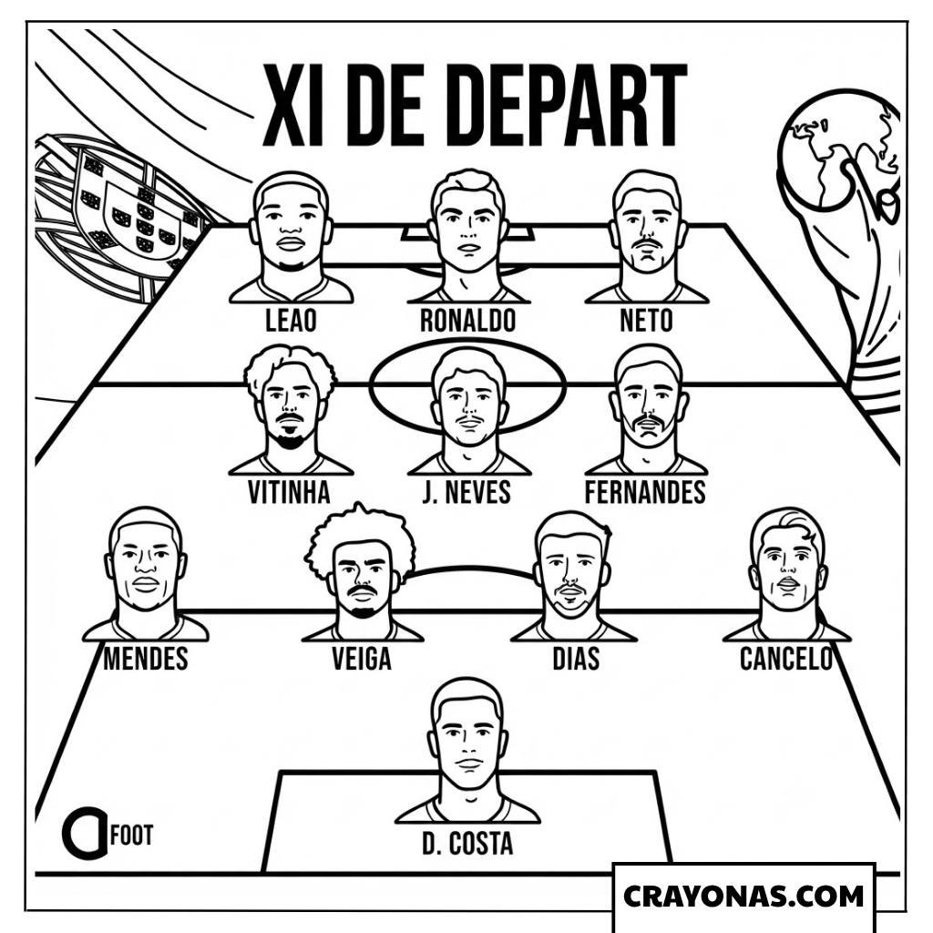 Portugal Starting XI World Cup 2026 Coloring Page