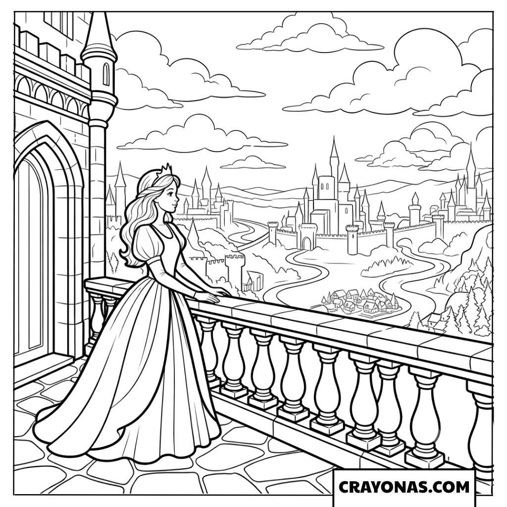 Princess Overlooking Kingdom Coloring Page