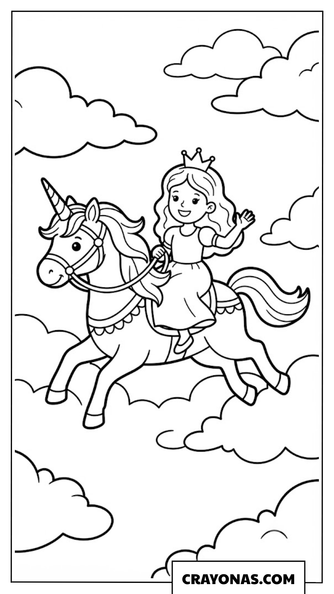 Princess Riding Unicorn Coloring Page