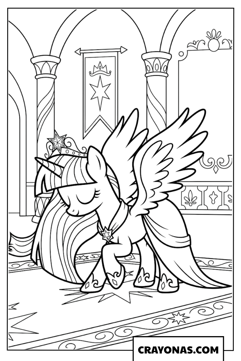 Princess Twilight Sparkle Bowing In Palace Hall Coloring Page