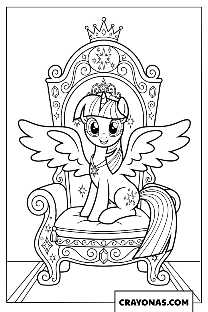 Princess Twilight Sparkle Sitting On Royal Throne Coloring Page