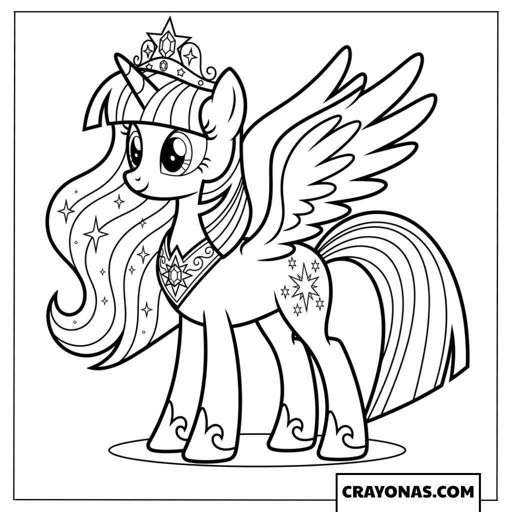 Princess Twilight Sparkle Wearing Royal Crown and Collar Coloring Page