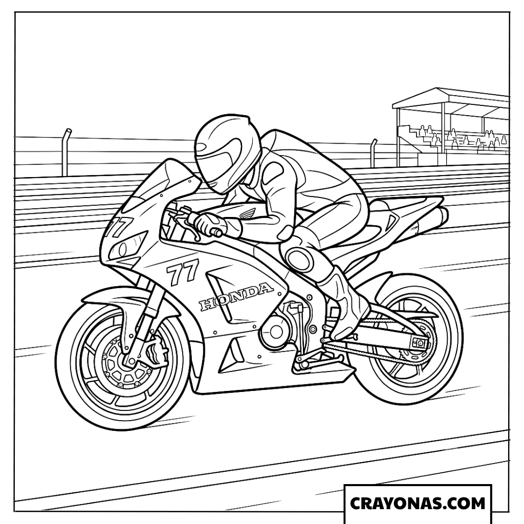 Professional Rider Speeding on a Clean Racetrack Coloring Page