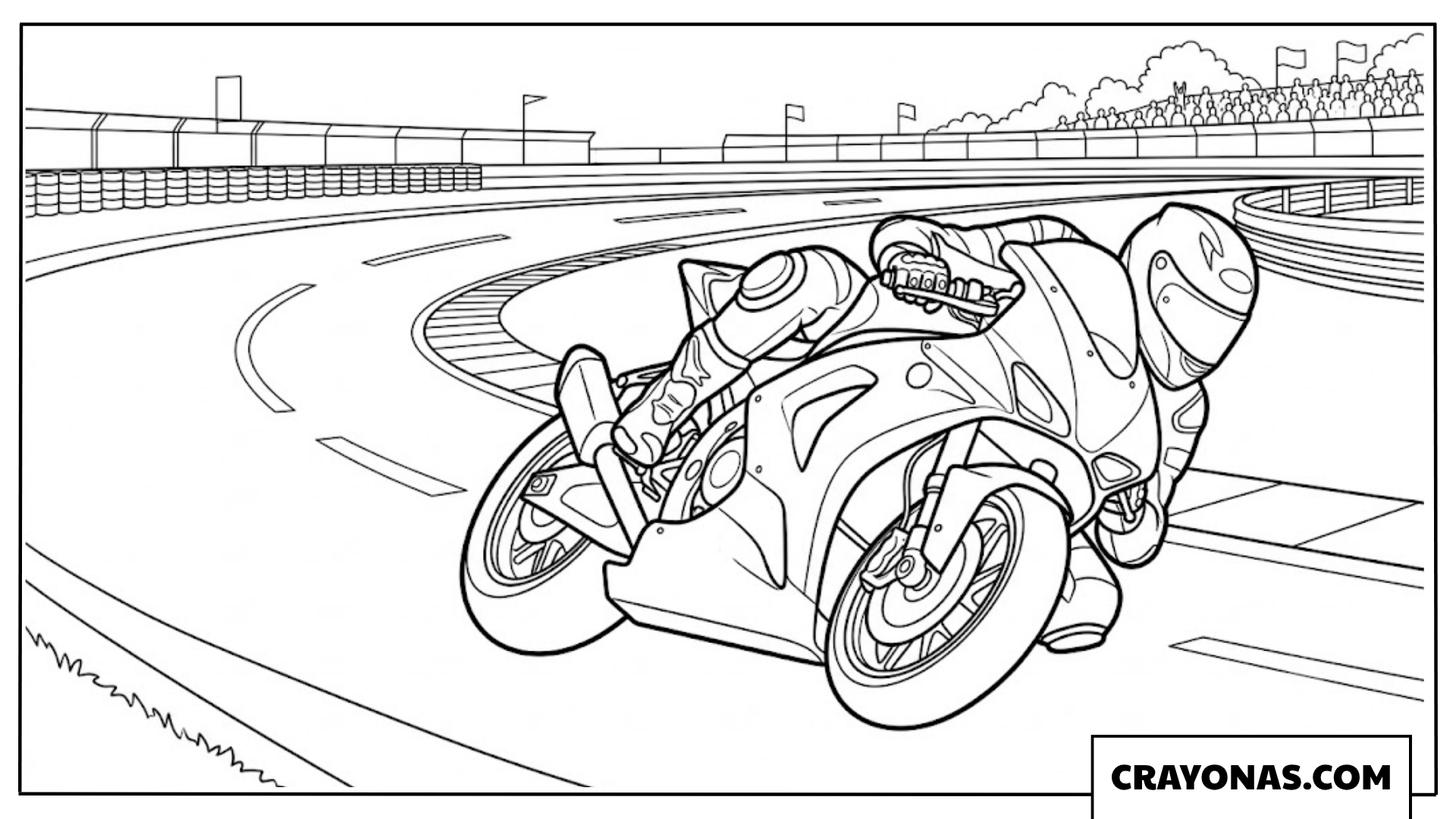 Racer Leaning Deep Into a Racetrack Corner Coloring Page