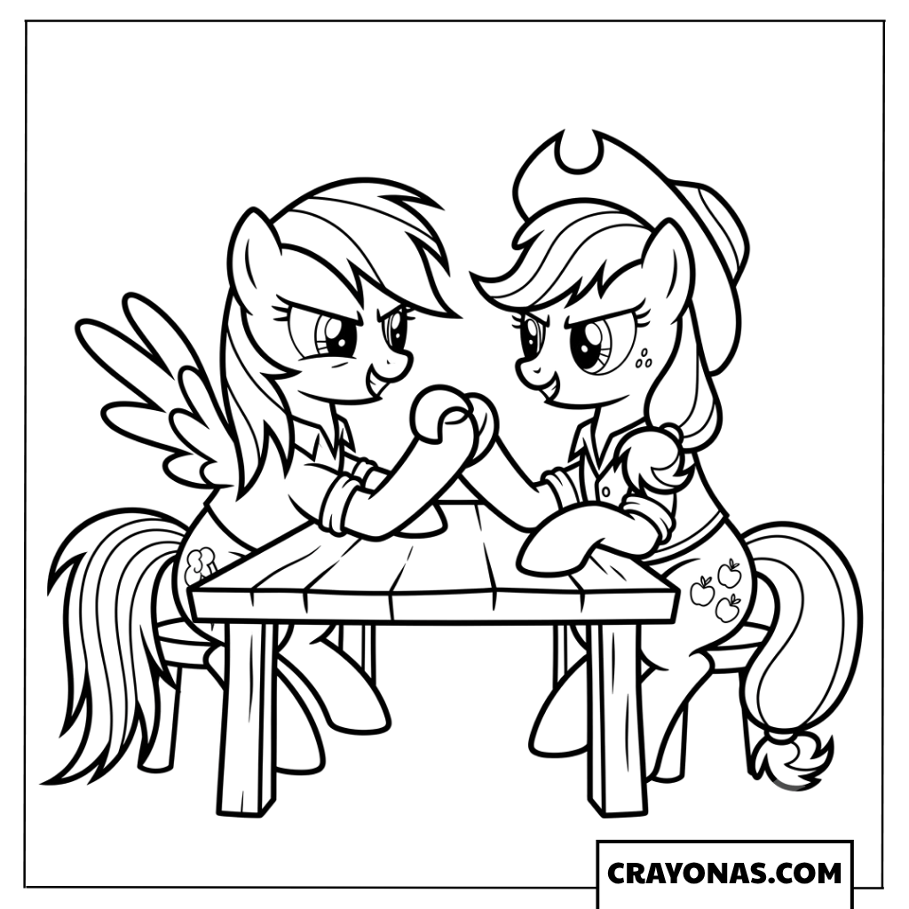 Rainbow Dash And Applejack Arm Wrestling Coloring Page