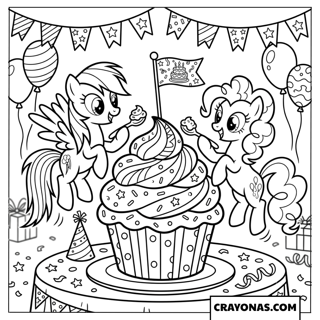 Rainbow Dash And Pinkie Pie Birthday Party Coloring Page