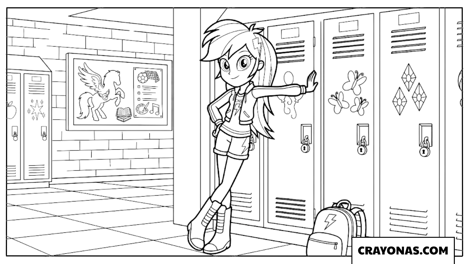 Rainbow Dash Equestria Girls Leaning On School Lockers Coloring Page