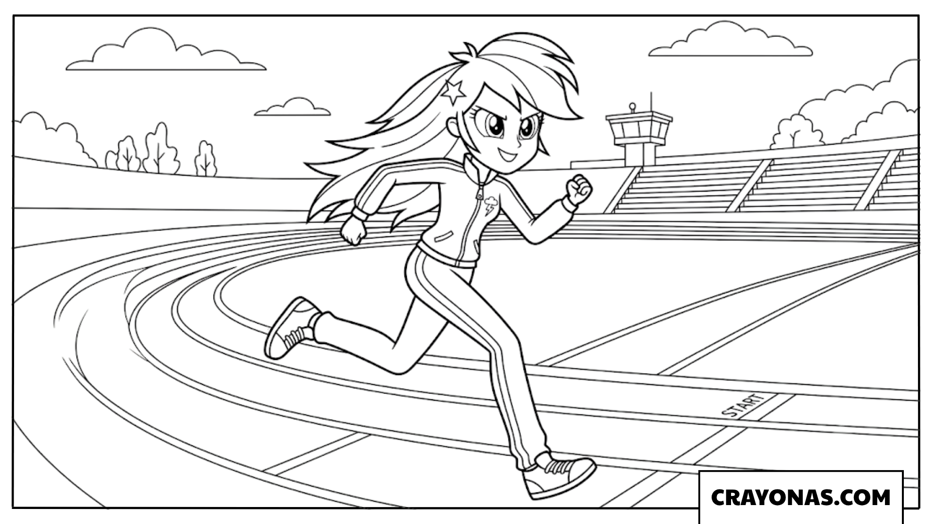 Rainbow Dash Equestria Girls Running On Track Stadium Coloring Page