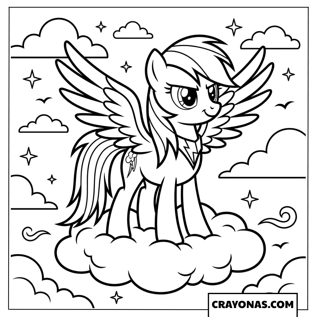 Rainbow Dash Flying Above Clouds My Little Pony Coloring Page