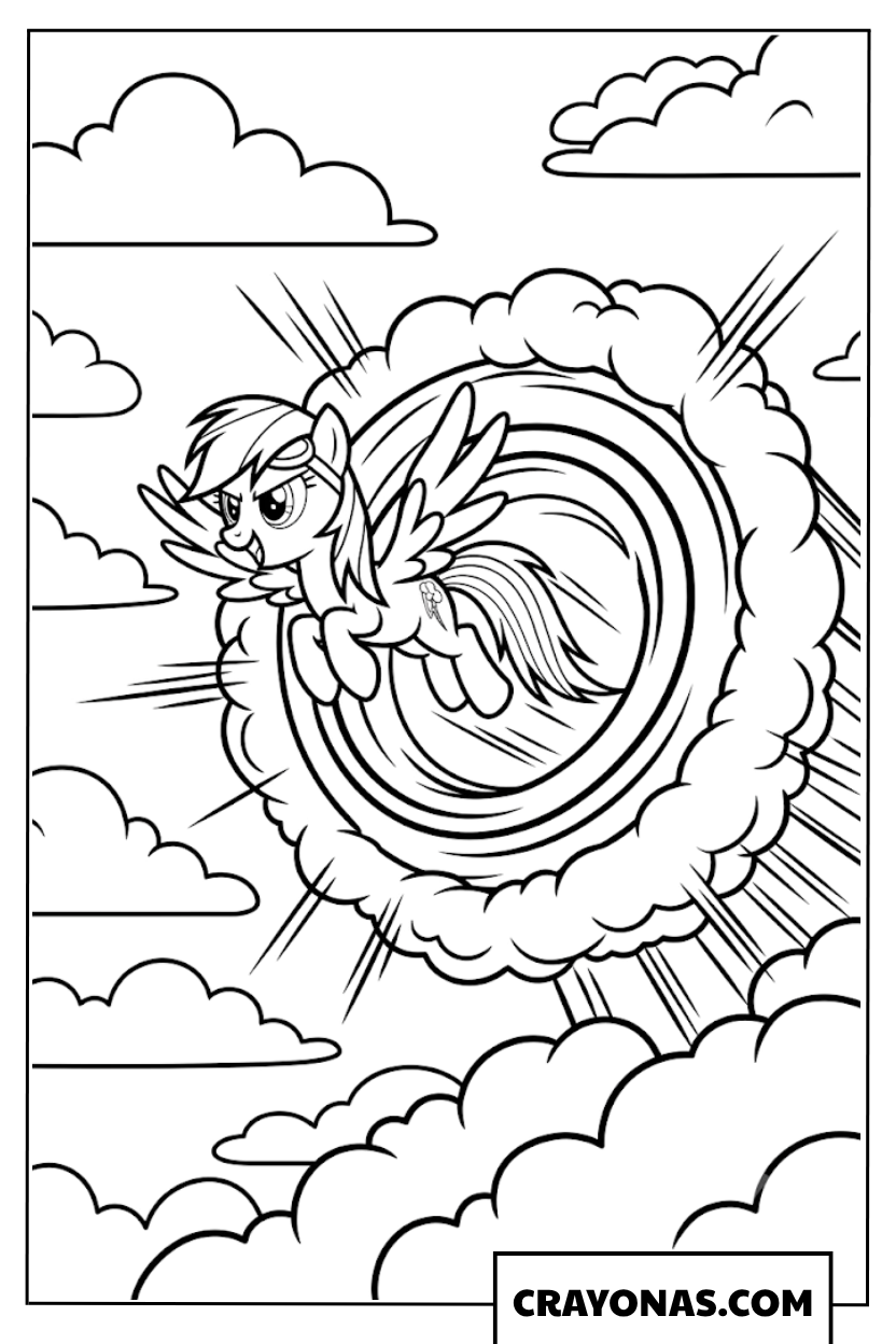 Rainbow Dash Performing Sonic Rainboom Flying Fast Coloring Page