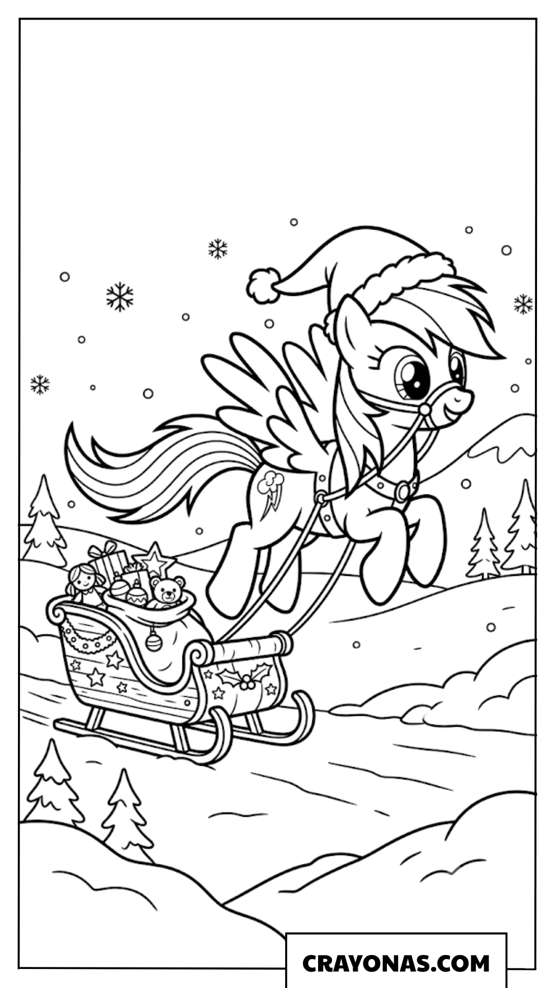 Rainbow Dash Pulling Christmas Sleigh Coloring Page