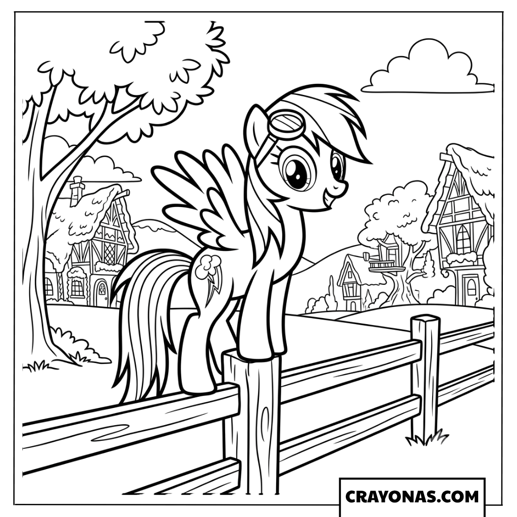 Rainbow Dash Standing on Wooden Fence My Little Pony Coloring Page