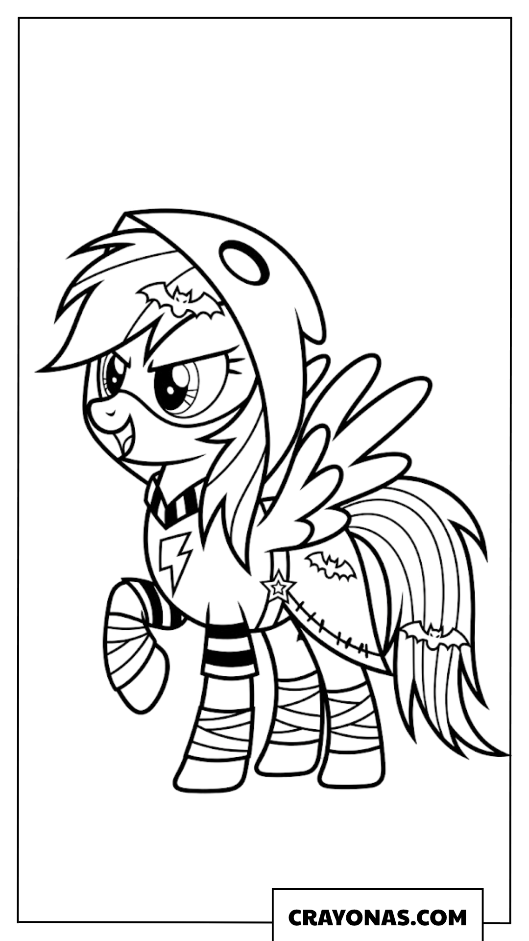 Rainbow Dash Wearing Halloween Costume Coloring Page