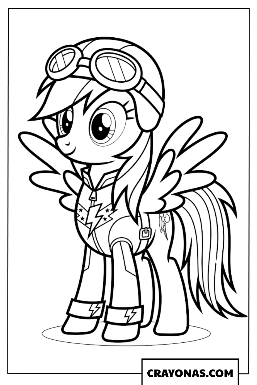 Rainbow Dash Wearing Wonderbolt Flight Suit Outfit Coloring Page