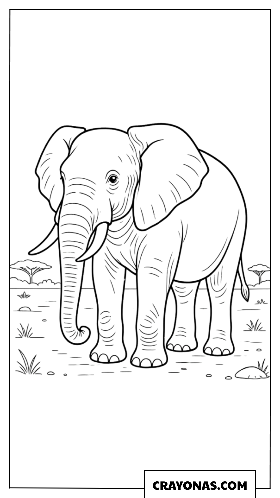 Realistic African Elephant Standing Coloring Page