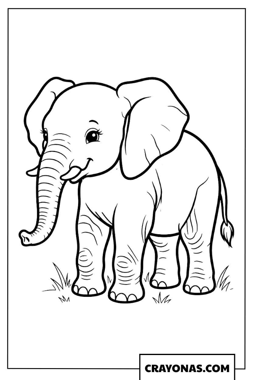 Realistic Baby Elephant Portrait Coloring Page