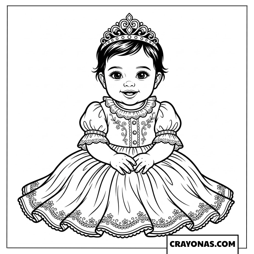 Realistic Baby Princess Gown Coloring Page