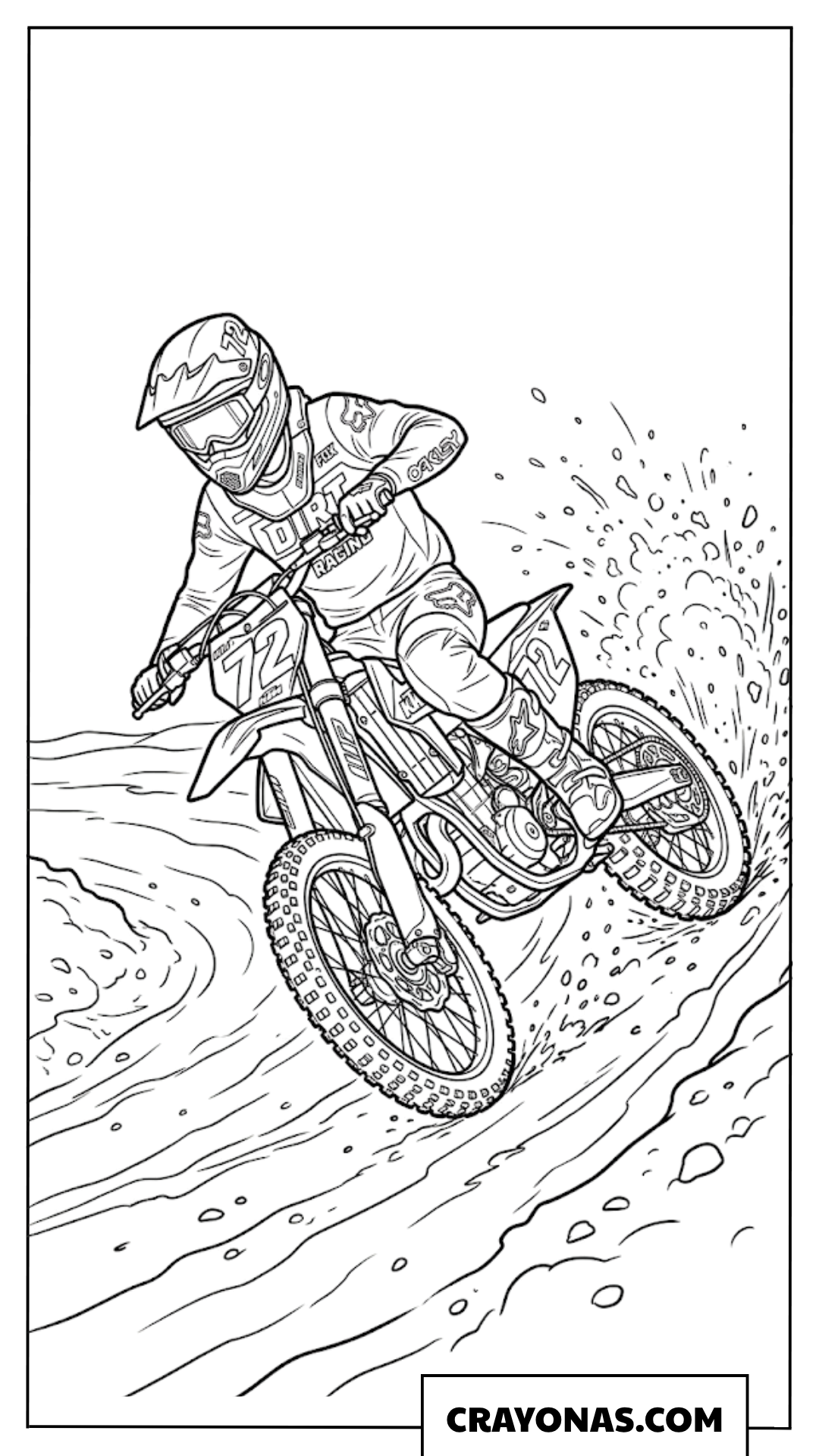 Realistic Dirt Bike Racer Speeding on Mud Coloring Page