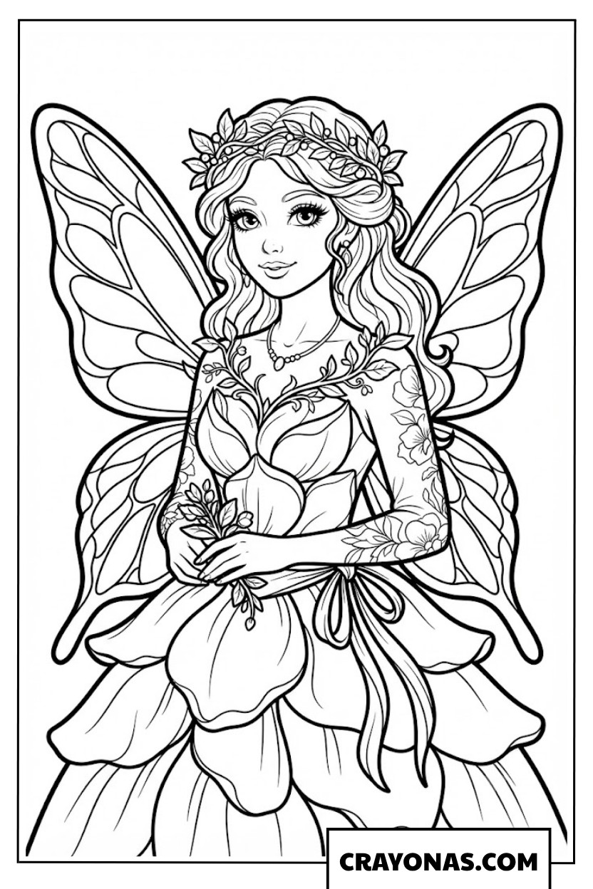 Realistic Fairy Princess Portrait Coloring Page