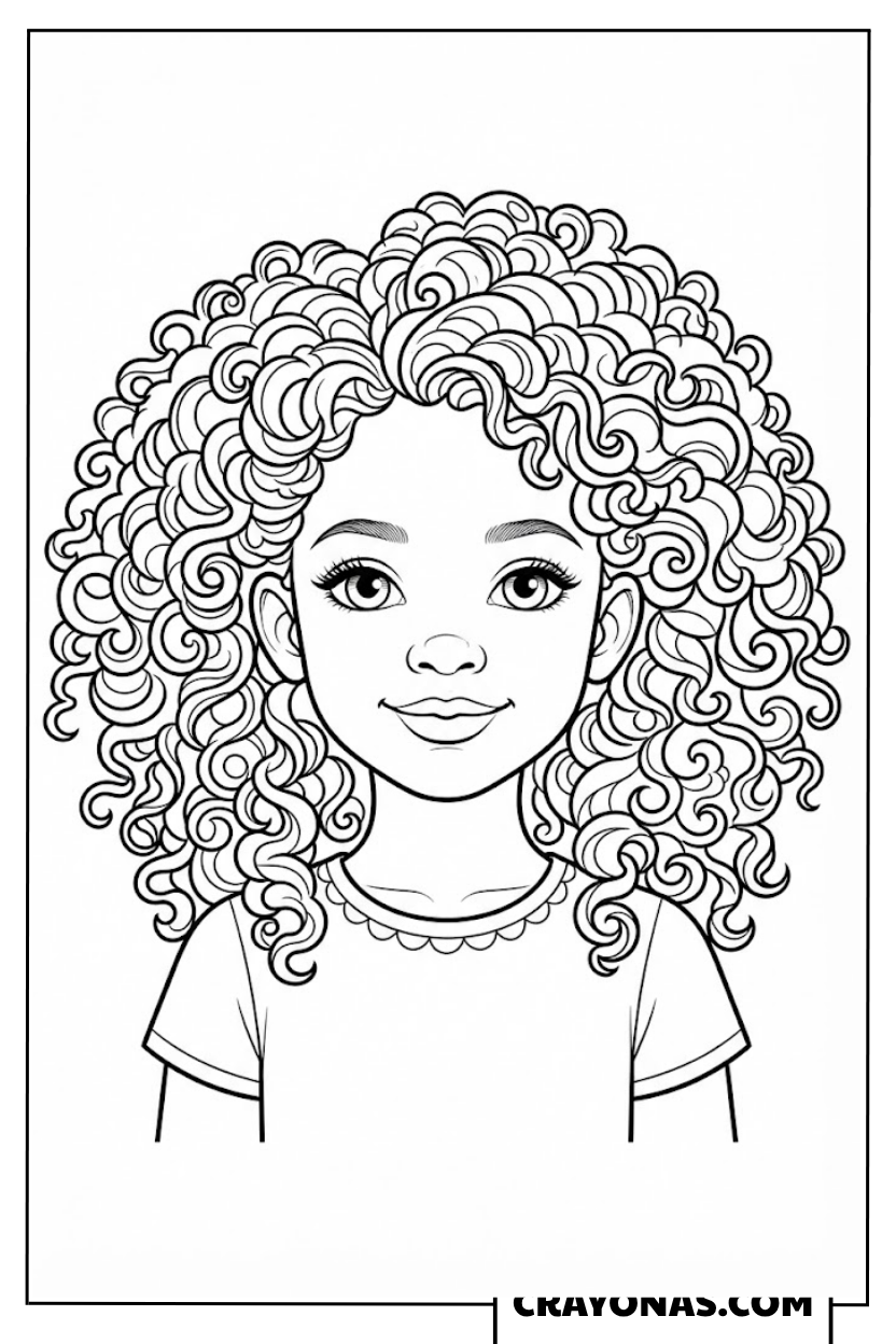 Realistic Girl with Curly Long Hair Coloring Page