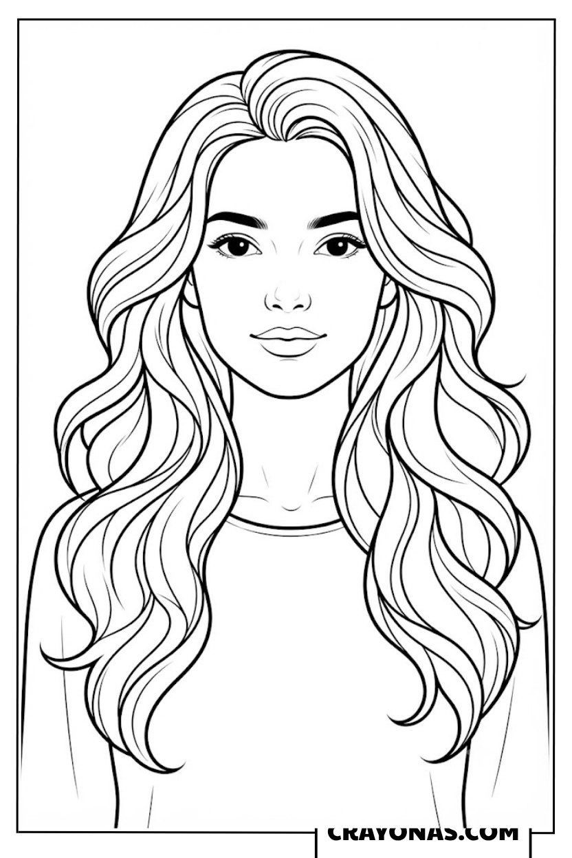 Realistic Girl with Long Flowing Hair Coloring Page