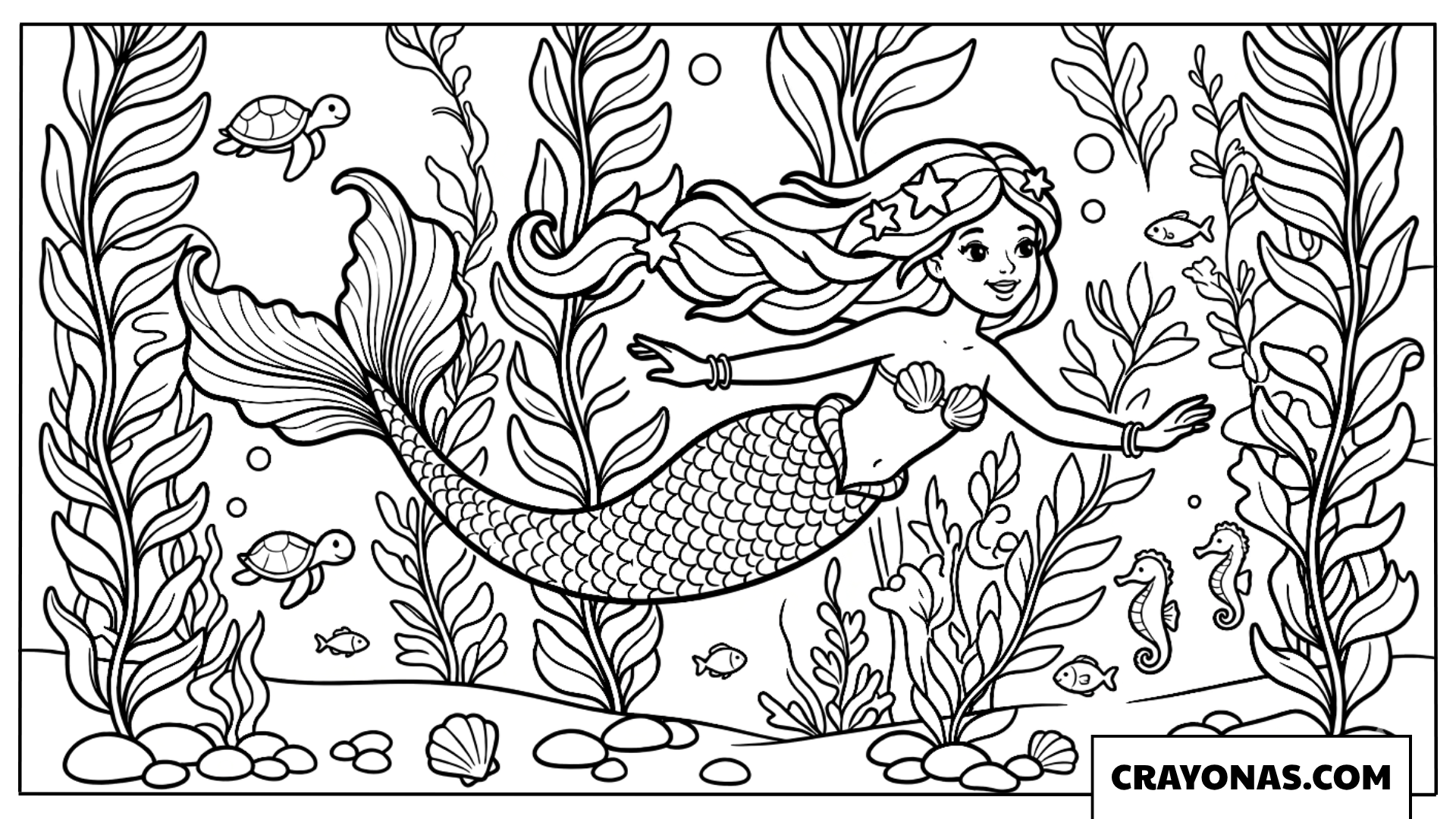 Realistic Mermaid Swimming Through Coral Reef Coloring Page