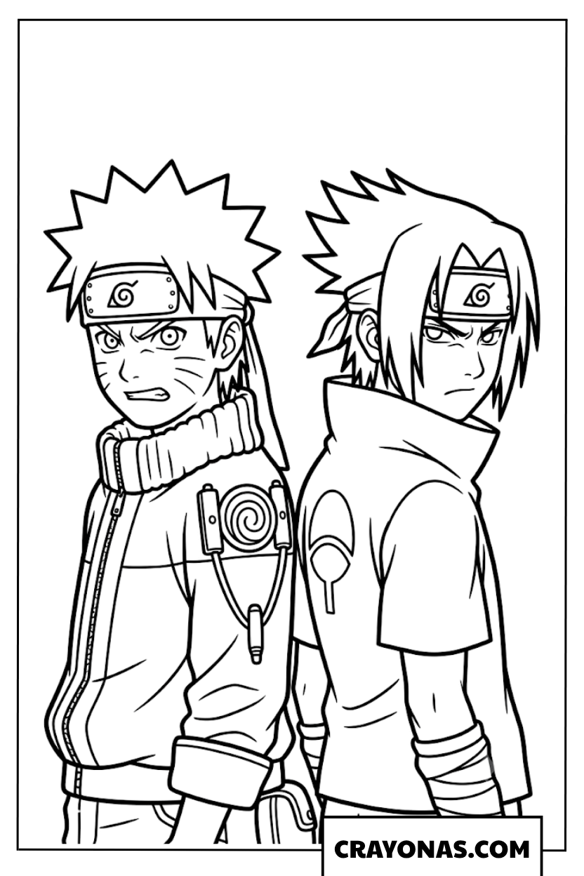 Realistic Naruto and Sasuke Side Profile Coloring Page
