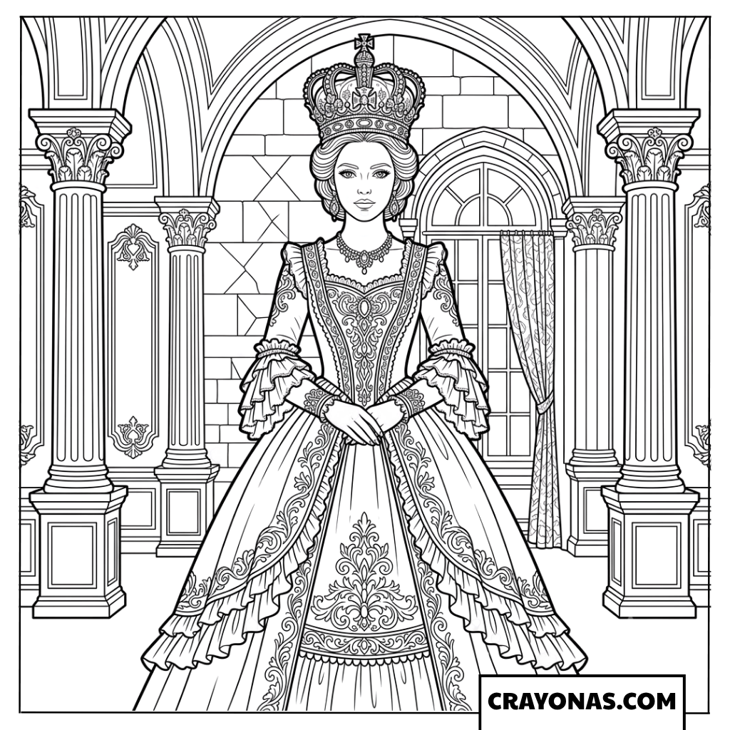 Regal Princess in Ornate Palace Coloring Page