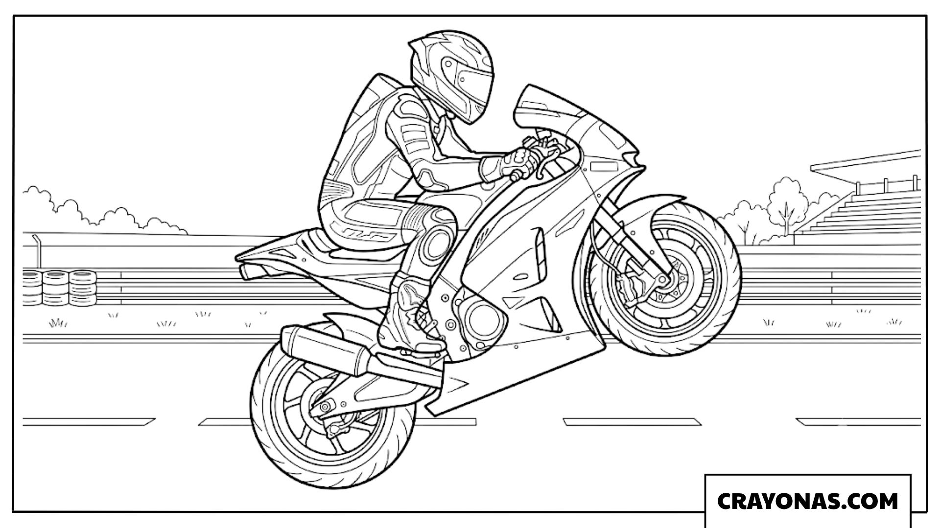 Rider Performing a Wheelie on a Sportbike Coloring Page