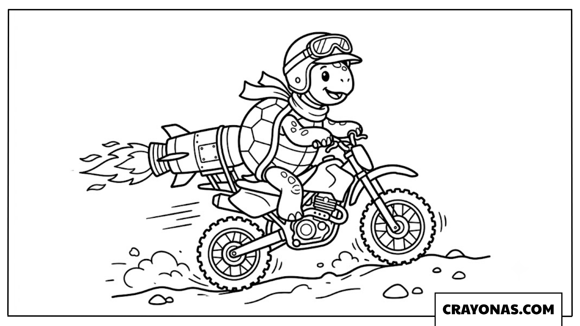 Rocket-Powered Turtle Riding a Dirt Bike Coloring Page