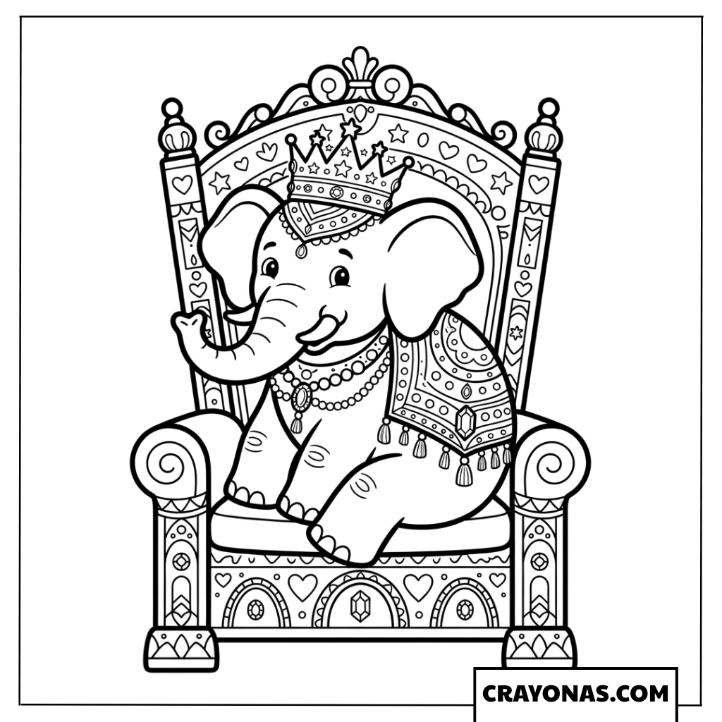 Royal Elephant on Throne Coloring Page