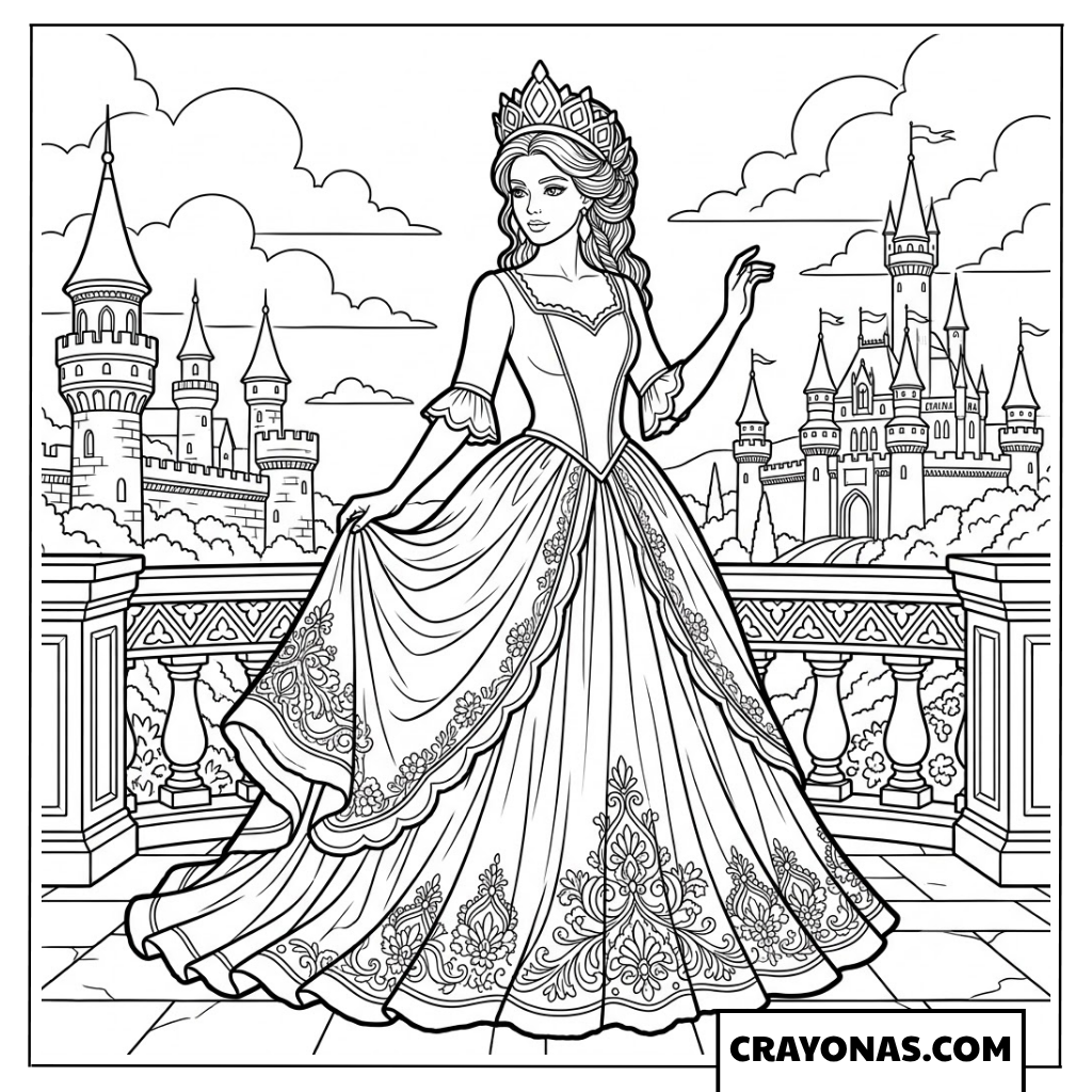 Royal Princess on Castle Balcony Coloring Page