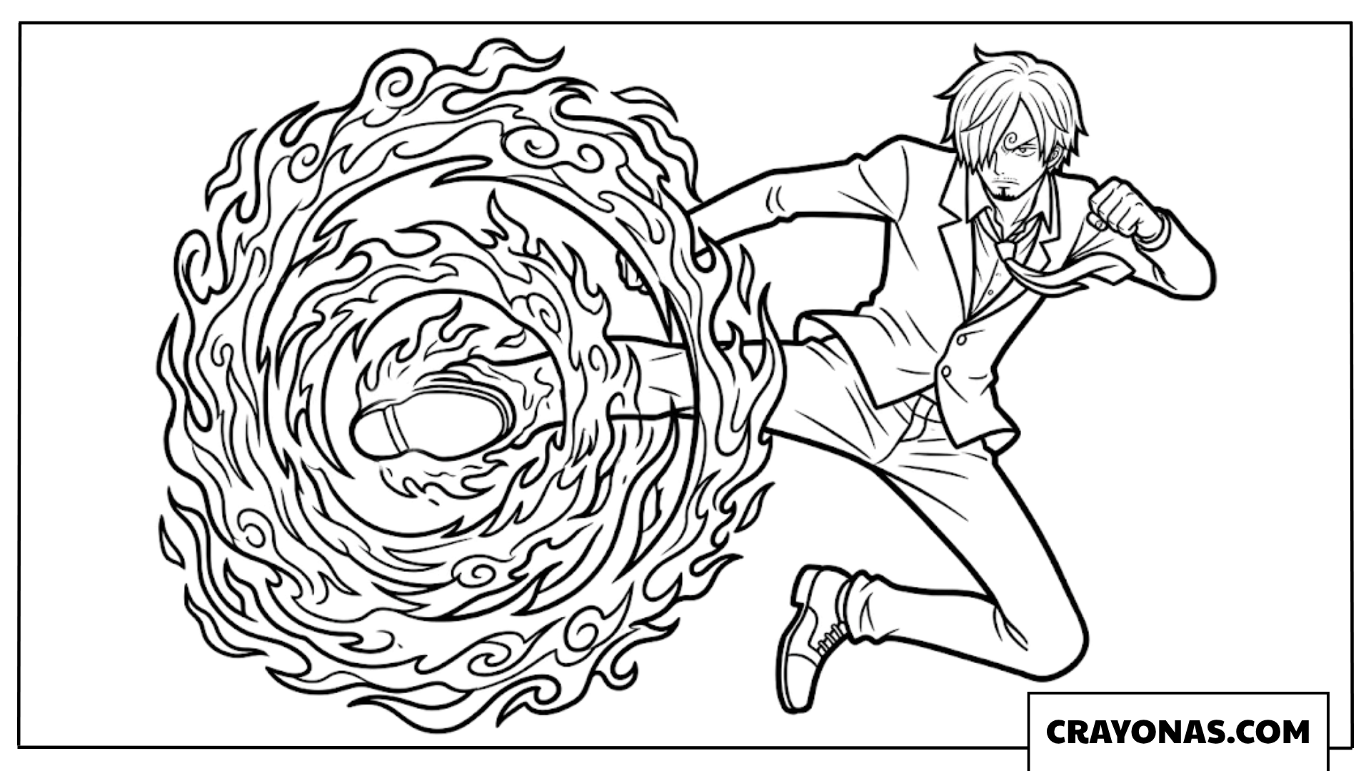 Sanji Executing Diable Jambe Fiery Kick Coloring Page