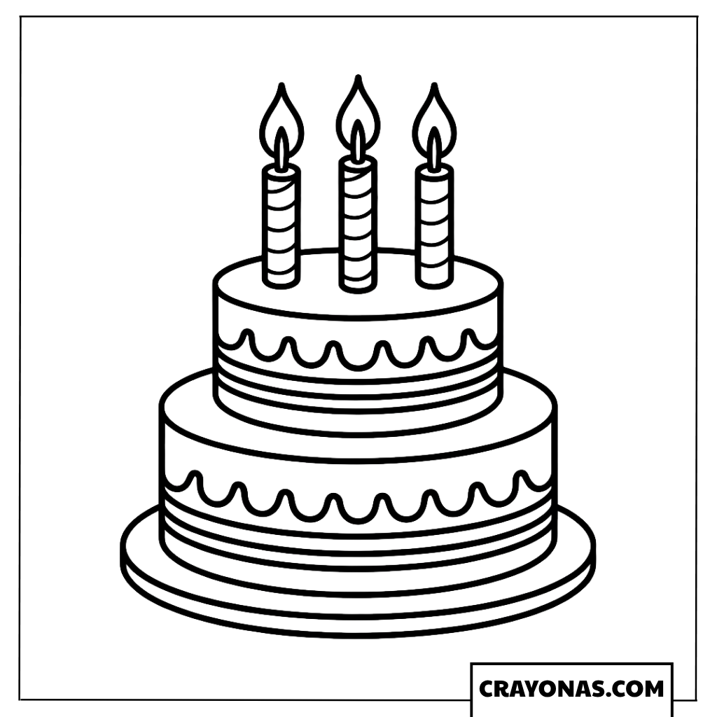 Simple Birthday Cake with Candles Coloring Page
