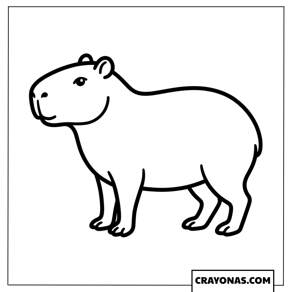 Simple Capybara Outline Side Profile Coloring Page