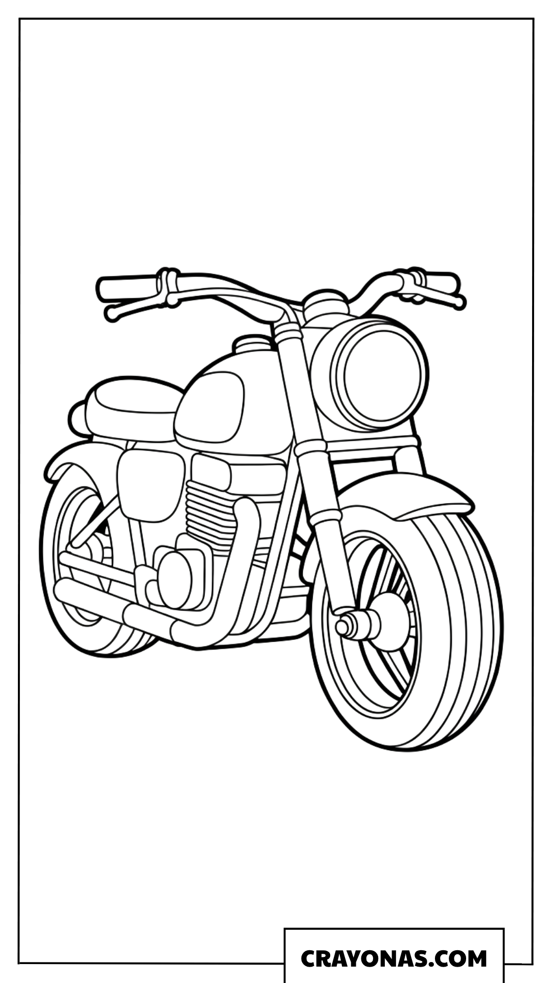 Simple Classic Cruiser Motorcycle Front View Coloring Page