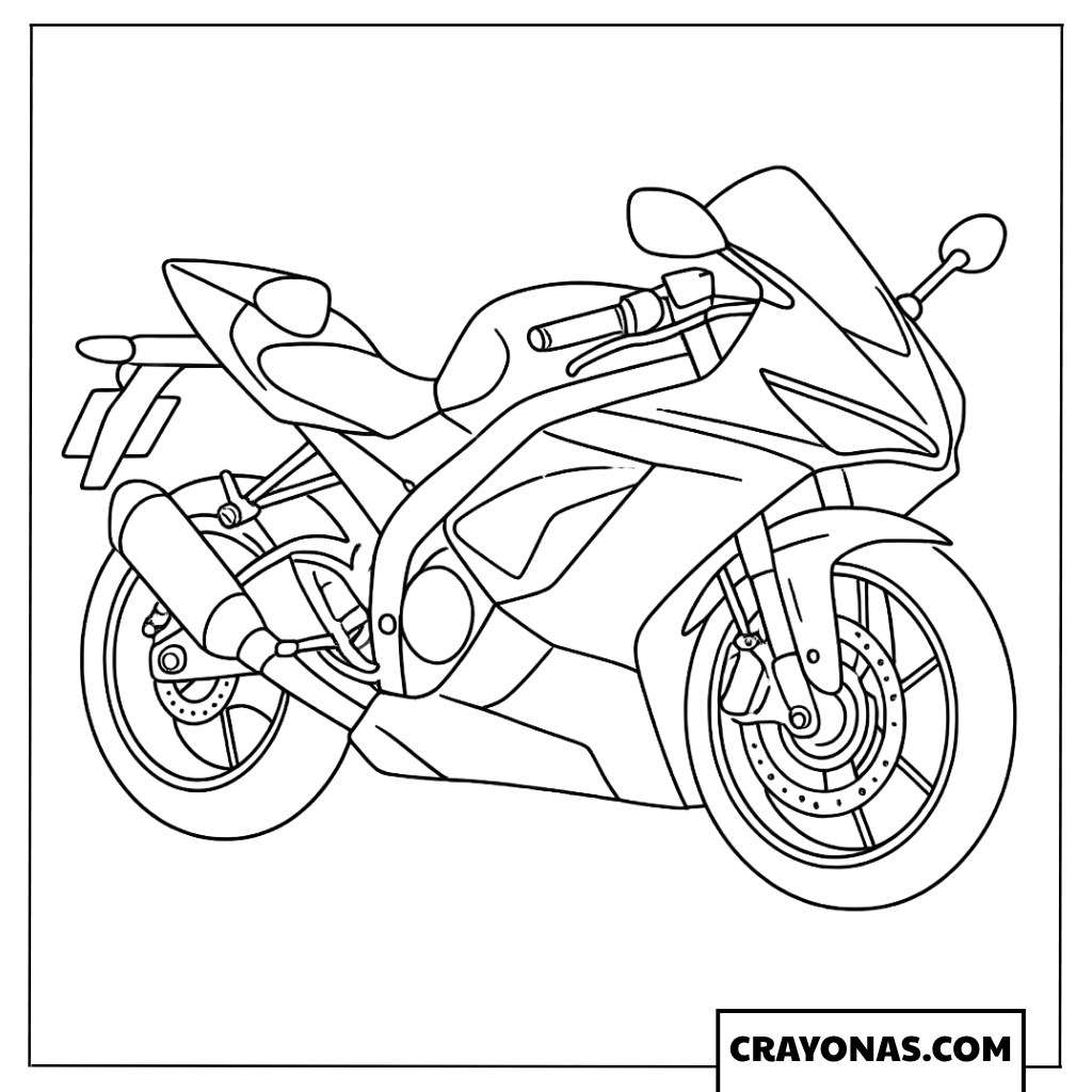 Simple Clean Modern Sportbike Profile Outline Coloring Page