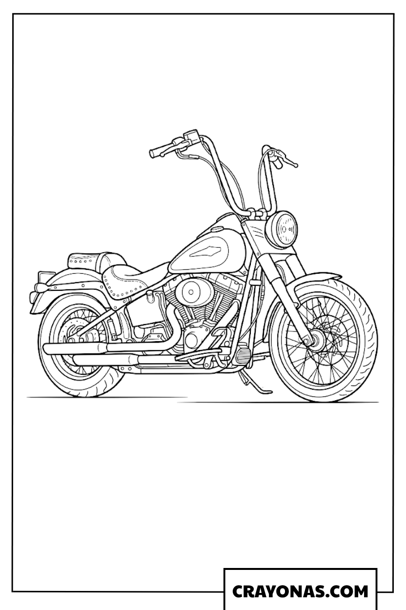 Simple Custom Chopper Motorcycle with High Handlebars Coloring Page