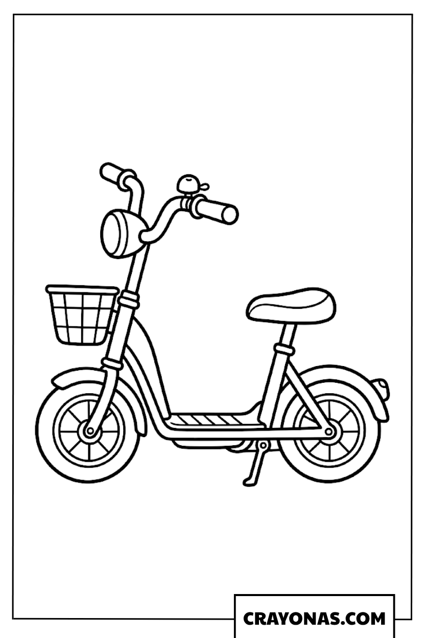 Simple Cute Moped Scooter with Front Basket Coloring Page