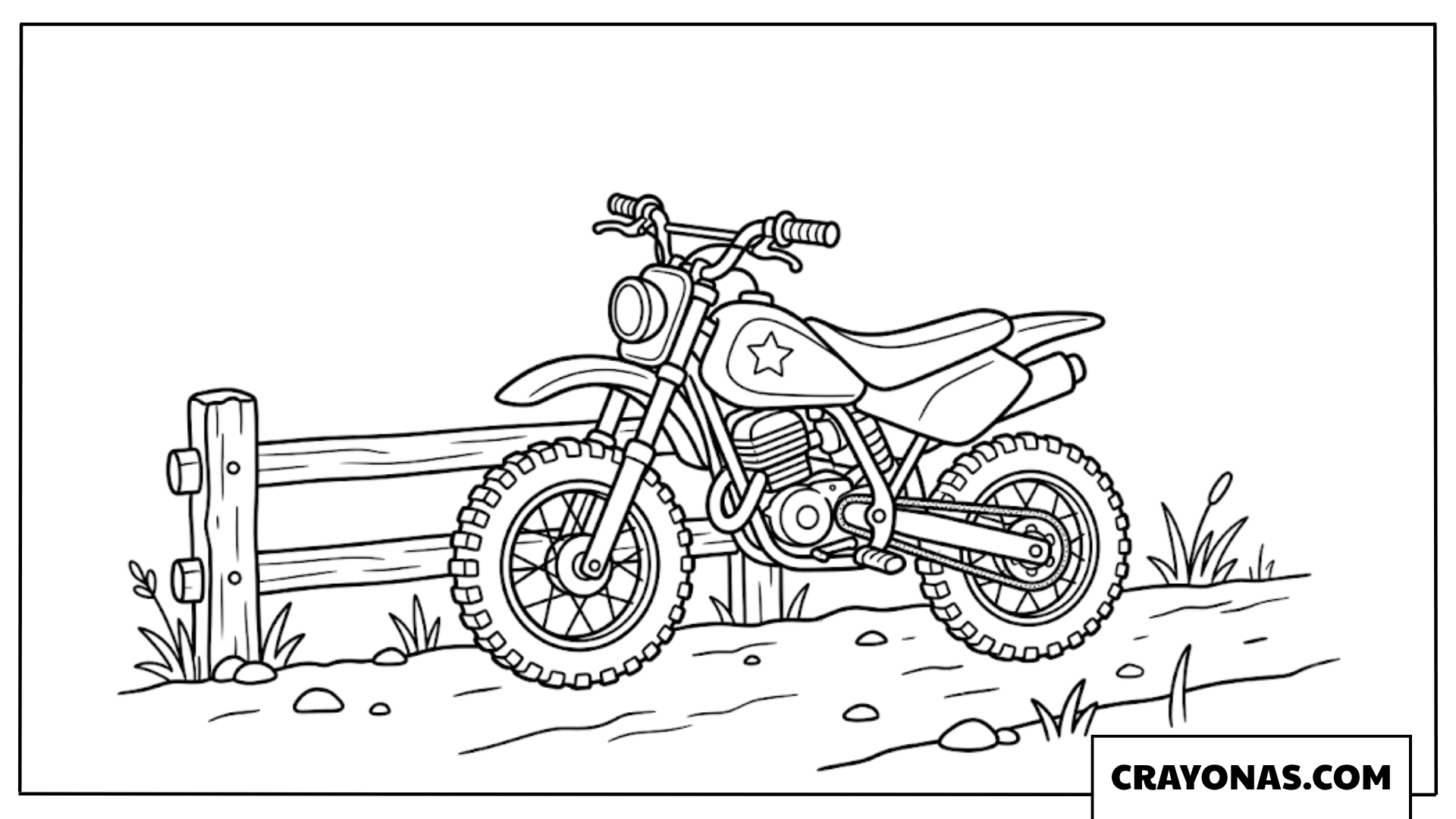 Simple Dirt Bike Parked by a Wooden Fence Coloring Page