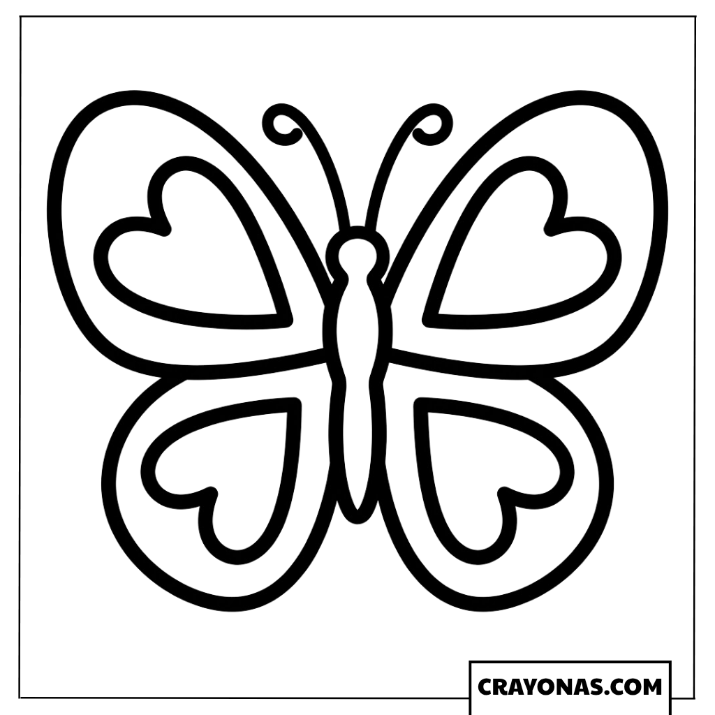 Simple Heart Wings Butterfly Coloring Page