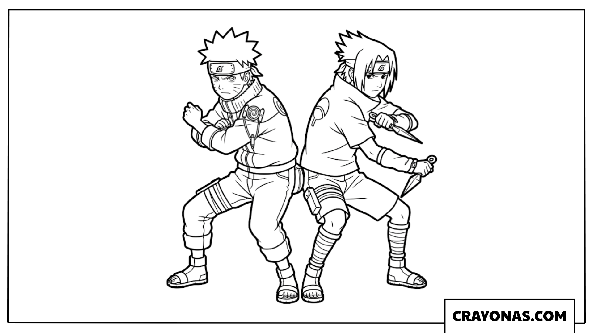 Simple Naruto and Sasuke Back to Back Combat Stance Coloring Page