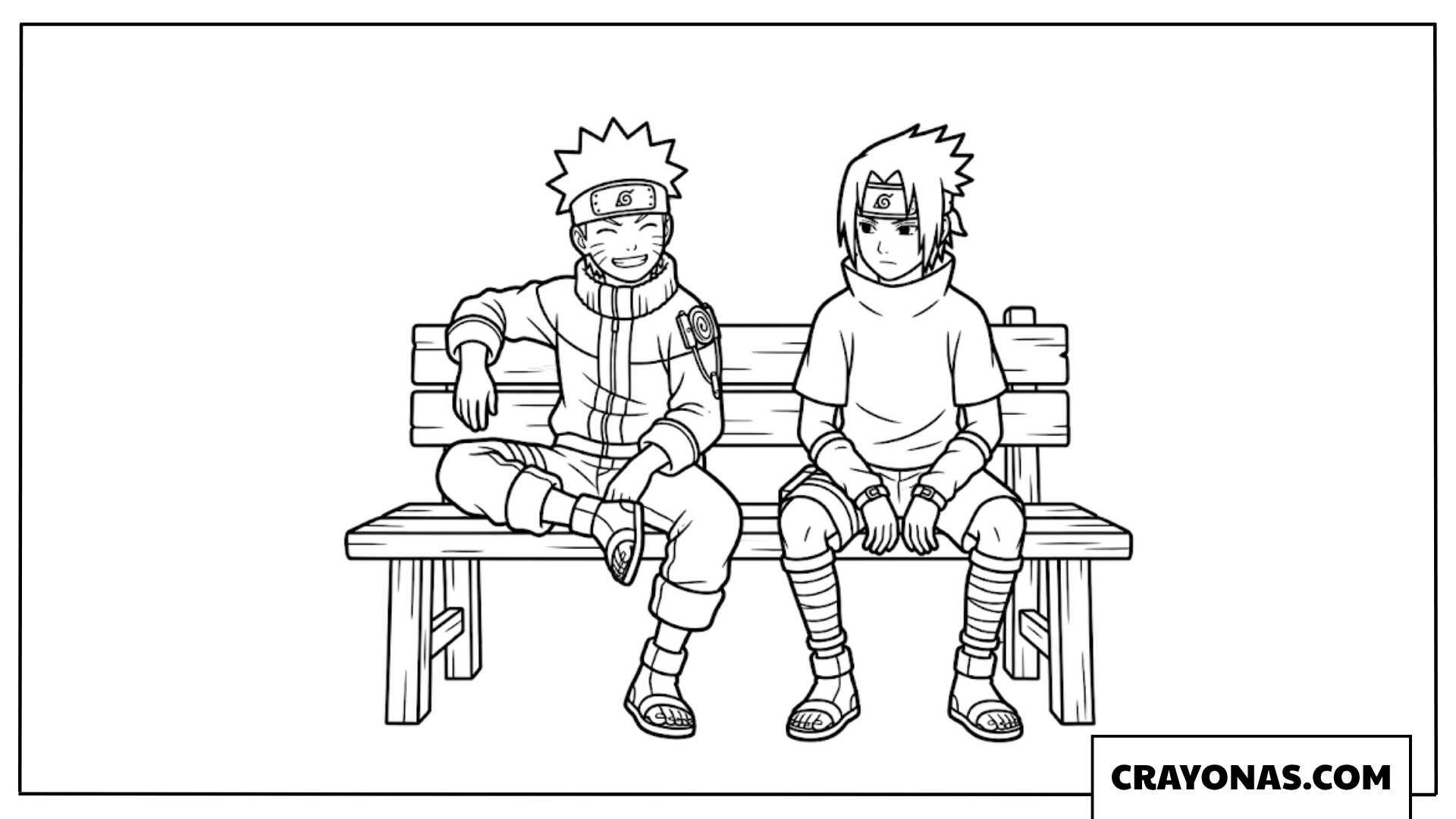 Simple Naruto and Sasuke Sitting on a Wooden Bench Coloring Page