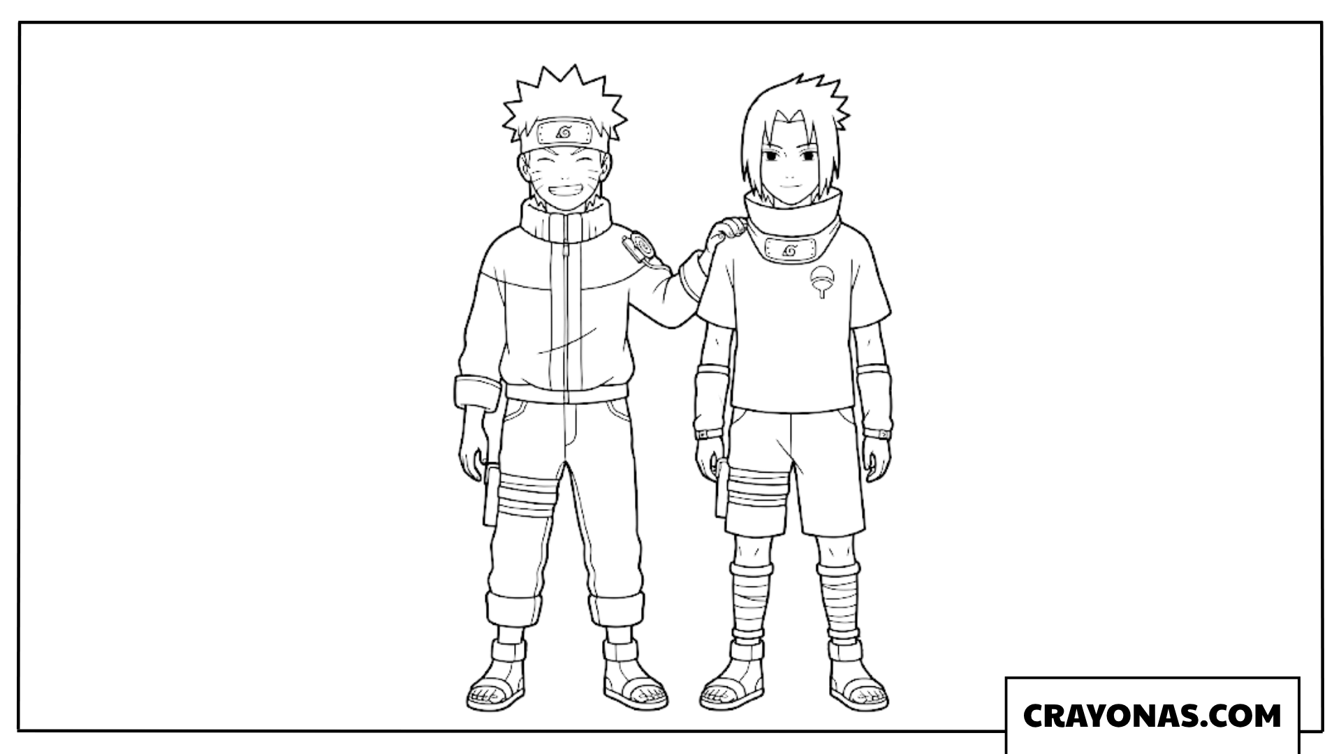 Simple Naruto and Sasuke Standing Together as Friends Coloring Page