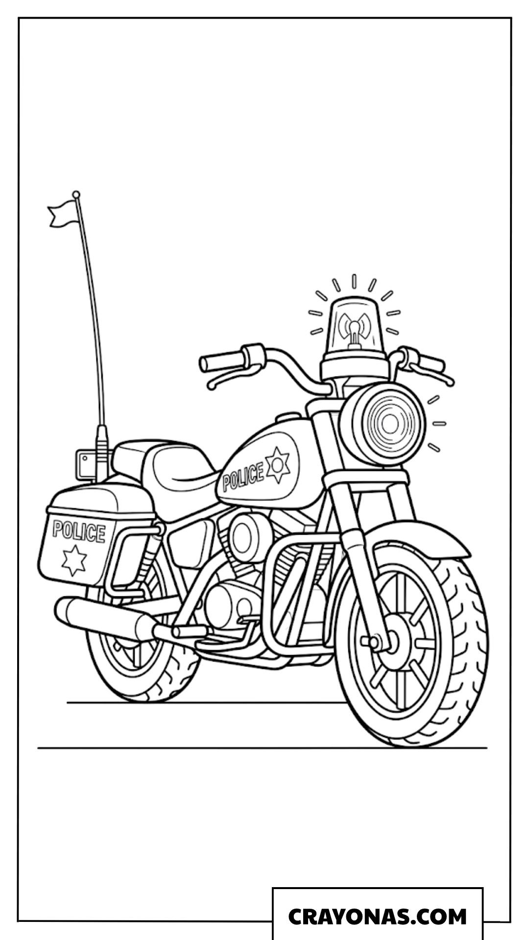 Simple Police Patrol Motorcycle with Flashing Siren Coloring Page