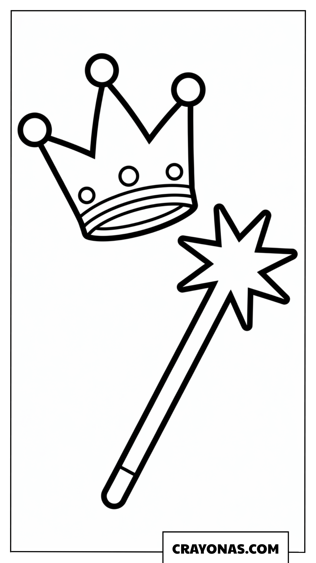 Simple Royal Crown and Wand Coloring Page