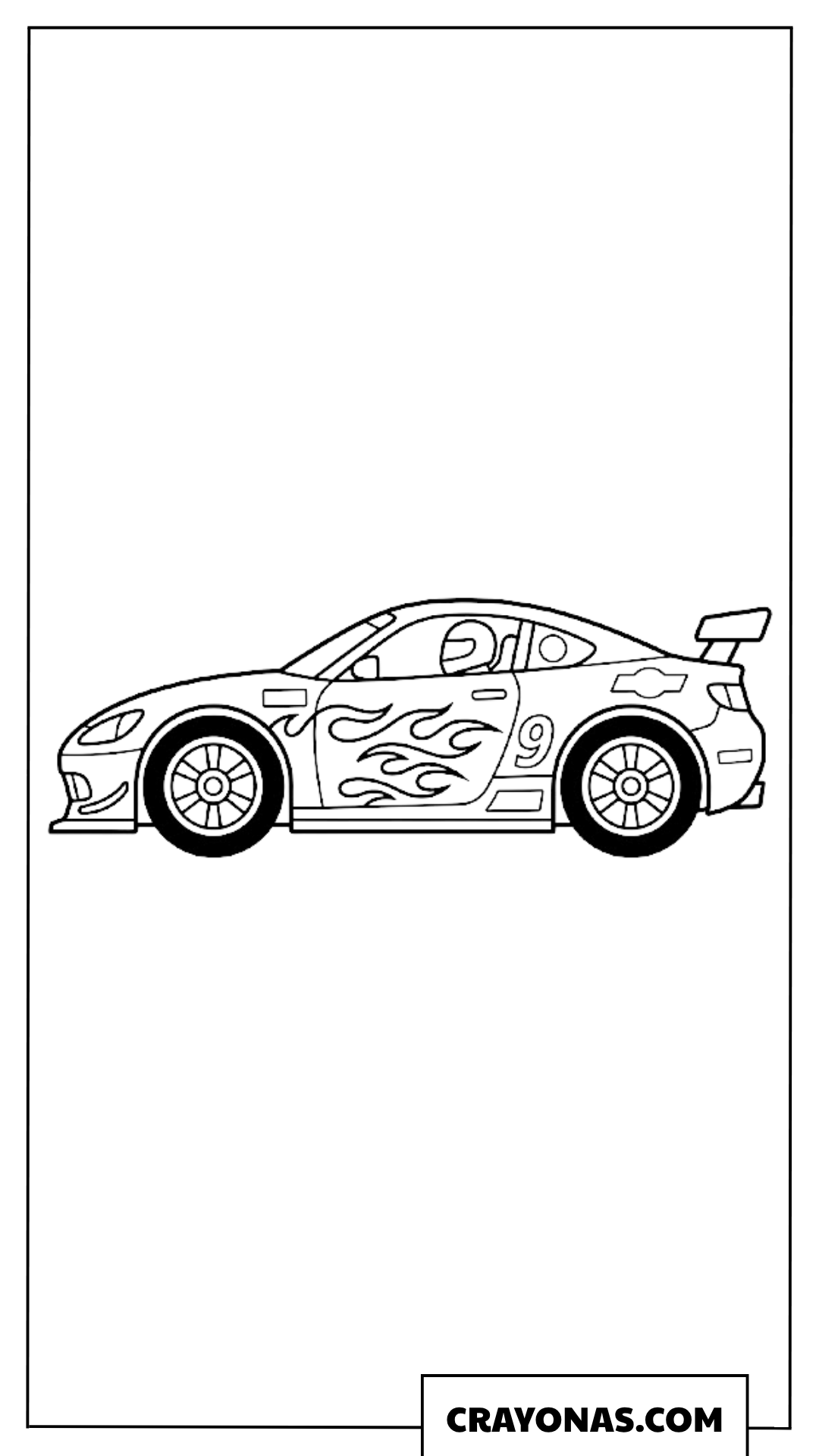 Simple Sports Race Car with Flame Decals Coloring Page