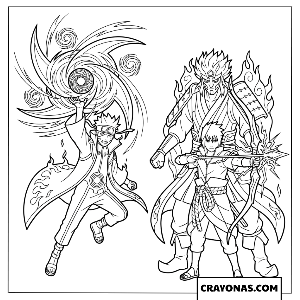 Six Paths Naruto Rasengan and Sasuke Susanoo Bow Coloring Page