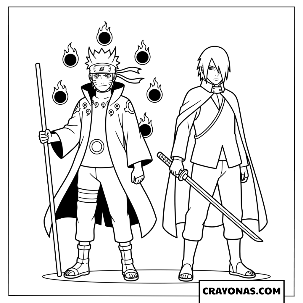 Six Paths Naruto and Rinnegan Sasuke Coloring Page