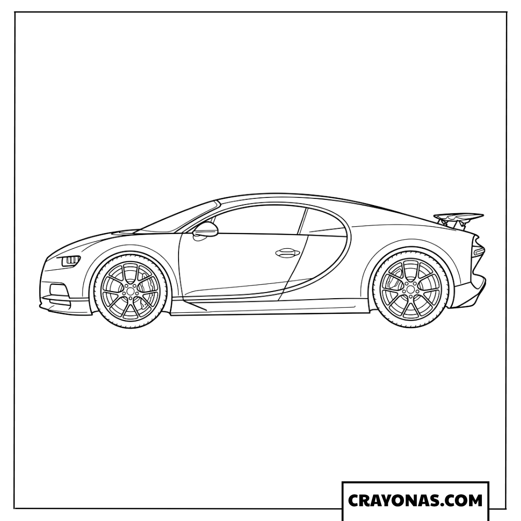 Sleek Bugatti Hypercar Side View Coloring Page